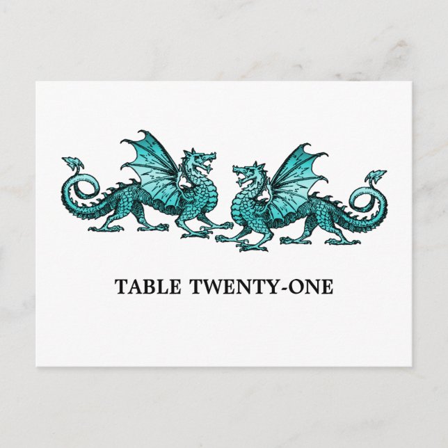 Turquoise Elegant Dragons Numéro de table Carte po (Devant)
