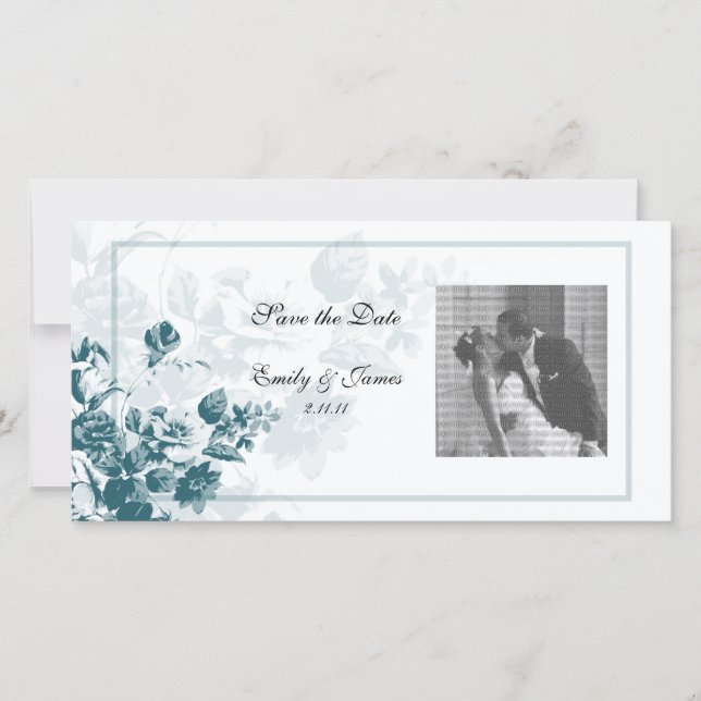 Turquoise Elegant Mariage de fleurs Cartes photos (Devant)