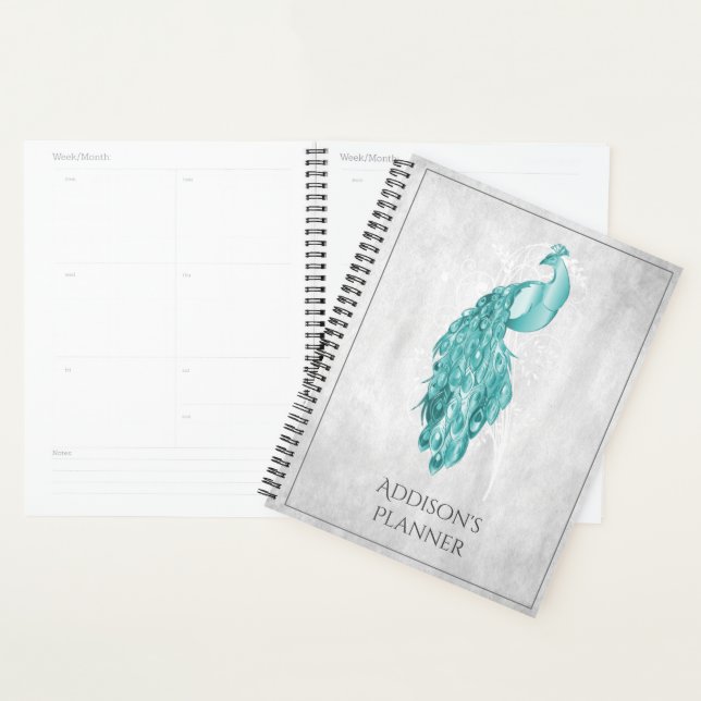 Turquoise Elegant Peacock Planner (Devant avec enveloppe)