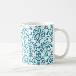 TURQUOISE élégante et tasse BLANCHE de damassé
