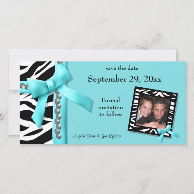 Turquoise Et Blanc Zebra Gems Enregistrer La Carte (Devant)