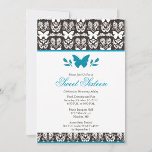 Turquoise et Brown Butterfly Sweet 16 invitations