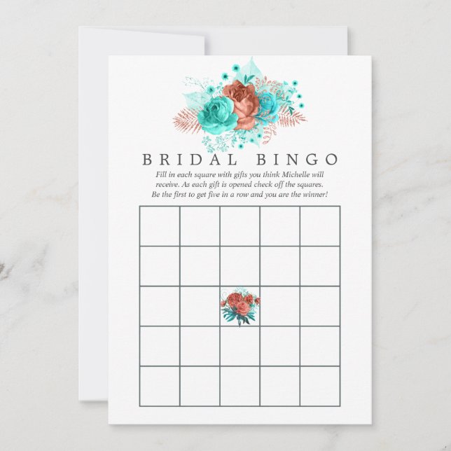 Turquoise et corail floral tropical Bingo de maria (Devant)