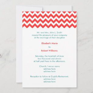 Turquoise et Coral Chevron Faire-part de mariage