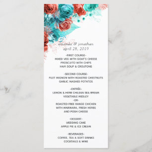 Turquoise et Coral Tropical Mariage Menu
