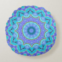 Turquoise et coussin rond de mandala pourpre de