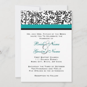 Turquoise et Faire-part de mariage noir