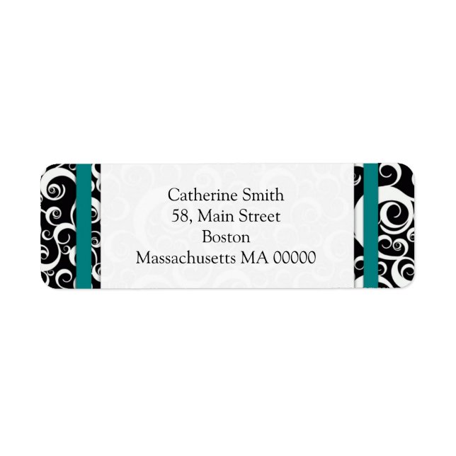 Turquoise et noir Damask Fils Étiquette de adresse (Devant)