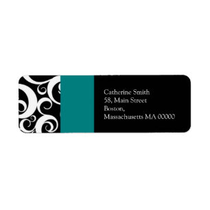 Turquoise et noir Damask Fils Étiquette de adresse