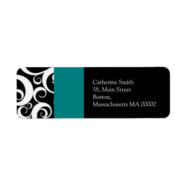 Turquoise et noir Damask Fils Étiquette de adresse (Devant)
