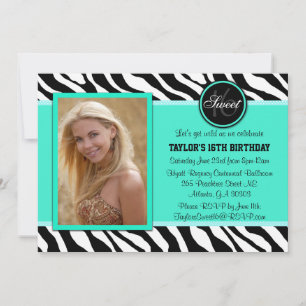 Turquoise et noir Zebra Imprimer Invitation photo