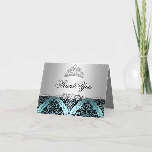 Turquoise et noire Princesse Tiara Carte de remerc (Devant)