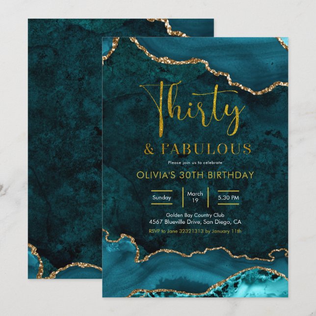 Turquoise et or Agate 30e et Fabulous Invitation (Devant / Derrière)