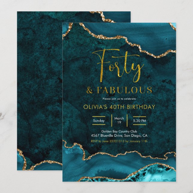 Turquoise et or Agate 40e et Fabulous Invitation (Devant / Derrière)