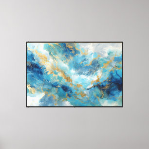 Turquoise et or, art mural abstrait minéral en spi