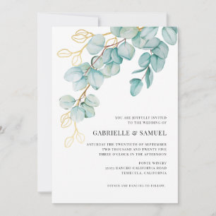 Turquoise et or Eucalyptus Greenery Mariage Invita