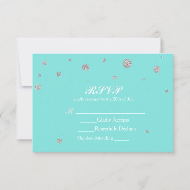 Turquoise et Paillettes d'Argent Confettis RSVP (Devant)