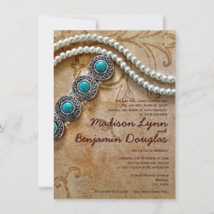 Turquoise et Perles Mariages Rustiques Invitations