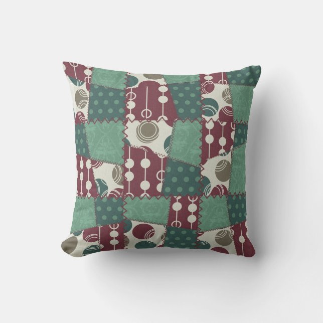 Turquoise et Plum Faux Patchwork MOJO Coussin (Recto)