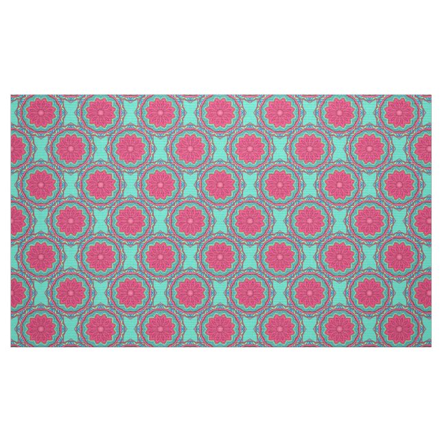 Turquoise et tissu rose de motif de médaillon (Fat Quarter)