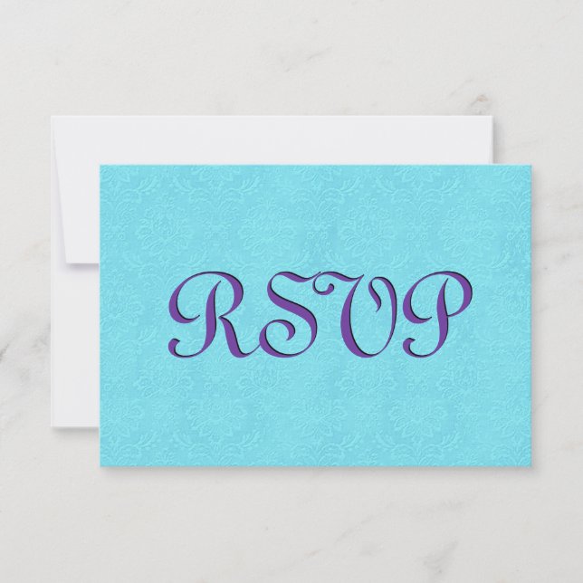 Turquoise et violet RSVP Vintage Mariage damassé (Devant)