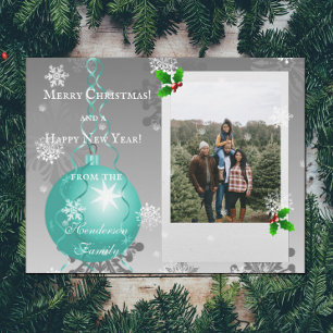 Turquoise Fancy Noël Ornement Carte photo de vacan
