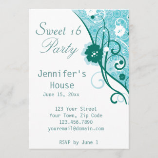 Turquoise floral - Invitation sucrée de 16 parties