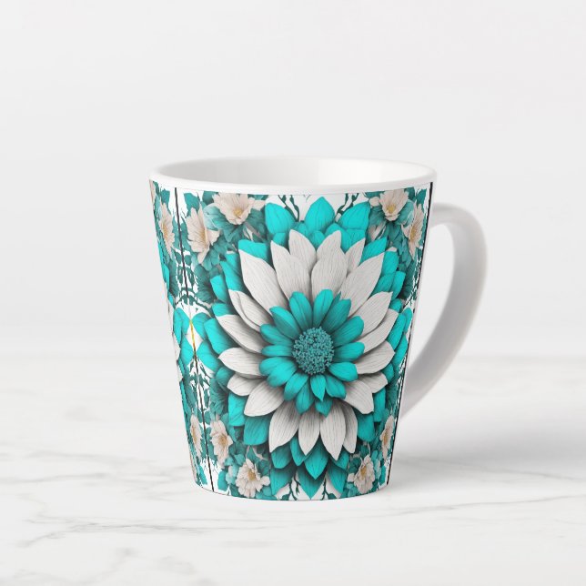 Turquoise Floral Mandala Mug – Elegant Teal & Whit (Angle droit)