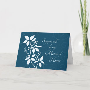 Turquoise Flower Matron of Honor Invitation Card