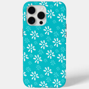 Turquoise Flowers Motif iPhone 15 Pro Max Coque