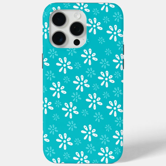 Turquoise Flowers Motif iPhone 15 Pro Max Coque (Verso)
