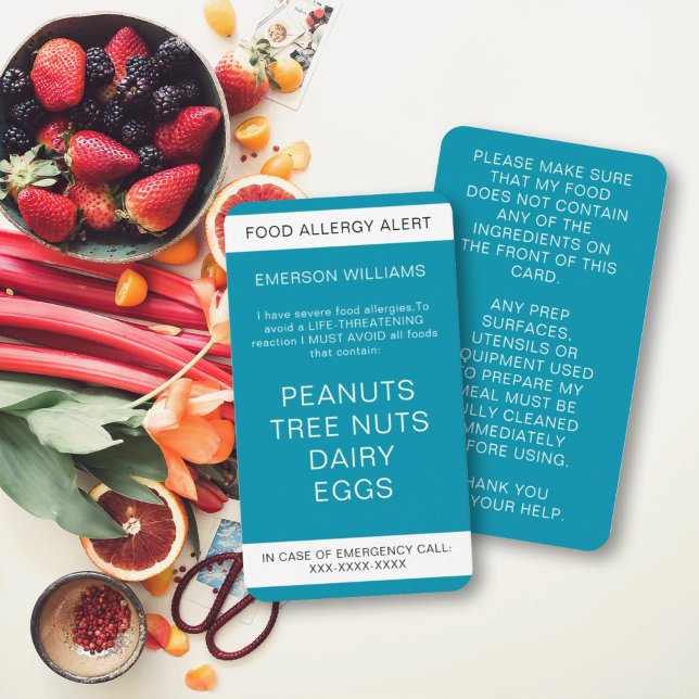 Turquoise Food Allergy Alert Carte Chef personnali (Créateur téléchargé)