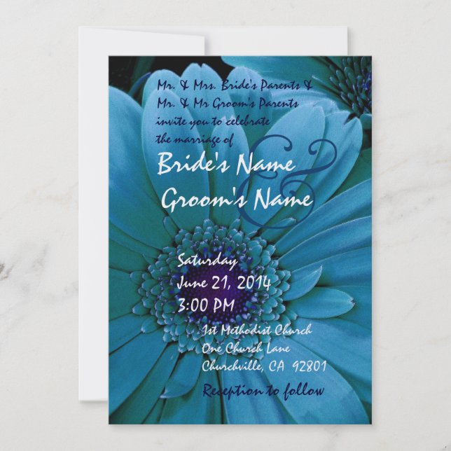 TURQUOISE Gerbera Daisa Faire-part de mariage (Devant)