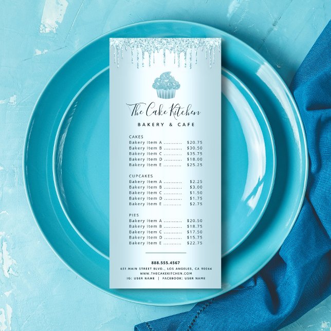 Turquoise Glitter Cupcake Bakery Pastry Chef Menu (Créateur téléchargé)