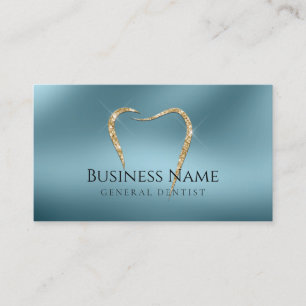 Turquoise & Glittery Gold Carte de visite Dentiste