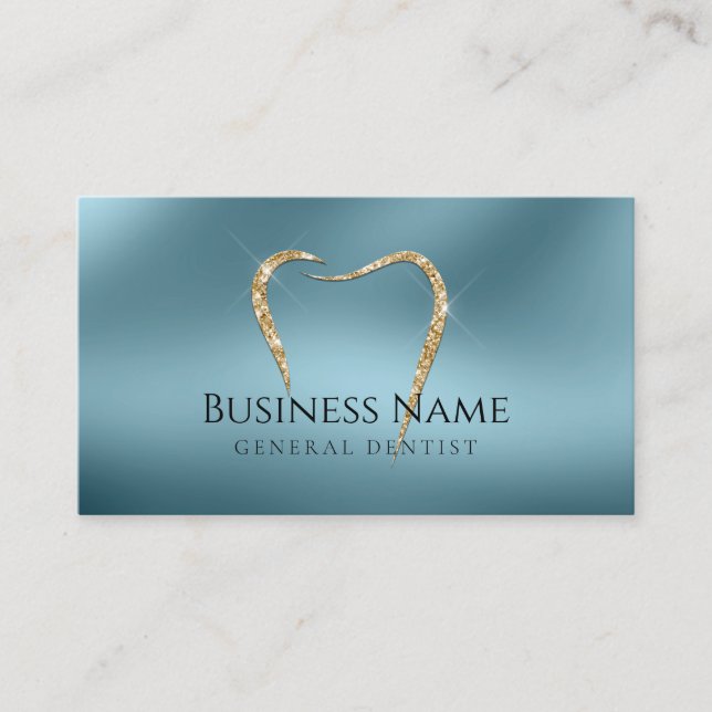Turquoise & Glittery Gold Carte de visite Dentiste (Devant)