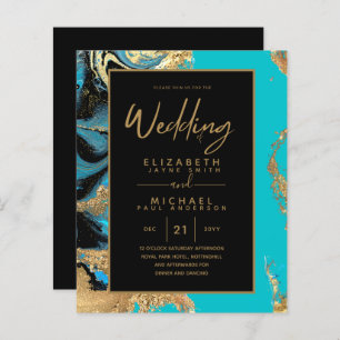 Turquoise Gold Black Agate Budget Mariage Invite