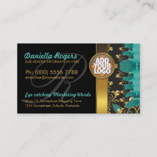 Turquoise Gold Black Motif + Logo Dark Cartes de v