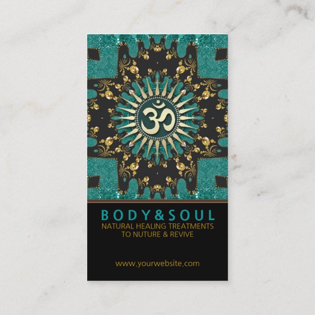 Turquoise Gold Eastern Sparkle OM Yoga Carte de vi (Dos)