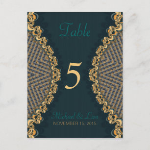Turquoise+Gold Lace Invité Numéro de table et menu