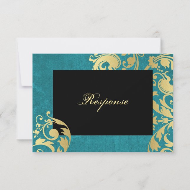 Turquoise & Gold Shimmer Floral Mariage Réponse RS (Devant)