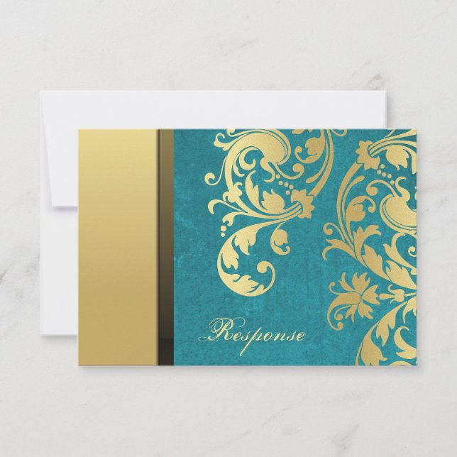 Turquoise & Gold Shimmer Floral Mariage Réponse RS (Devant)
