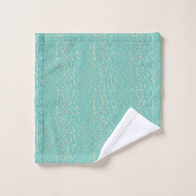 Turquoise Gold Vintage Glitter Sparkle Motifs Bleu (Gant de toilette)
