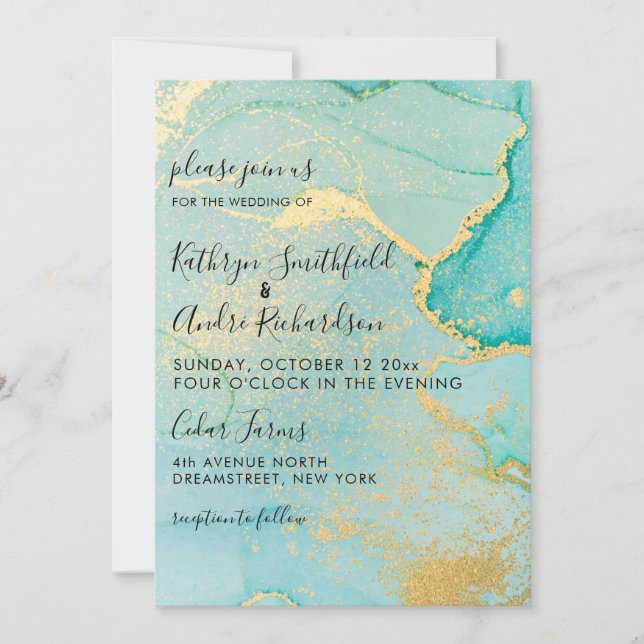 Turquoise Gold Vintage Wedding Invitation (Devant)