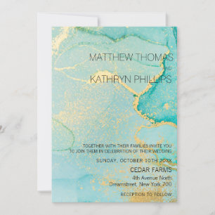 Turquoise Gold Vintage Wedding Invitation