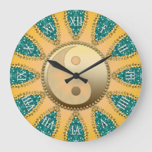 Turquoise Gold YinYang FengShui Horloge de la déco