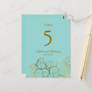 Turquoise & Golden Spirals Mariage Numéro de table