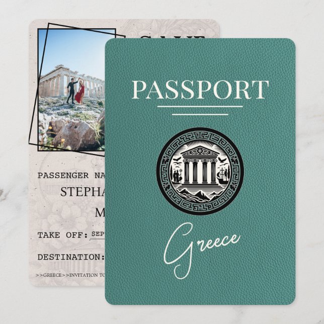 Turquoise Grèce Passeport Enregistrer la carte Dat (Devant / Derrière)