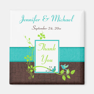 Turquoise Green Brown Floral Wedding Favor Magnet