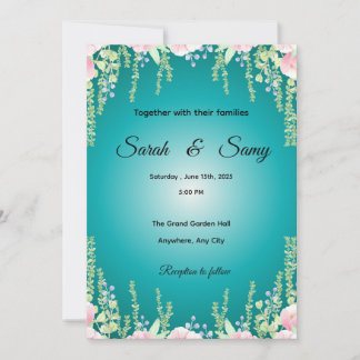 Turquoise Green Floral Wedding Invitation | Elegan